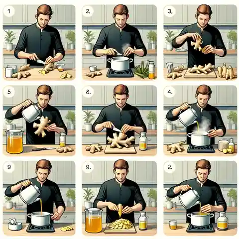 Ginger Infusion Tea Benefits - An image showing a step-by-step guide on how to make ginger infusion tea, featuring a man performing each step