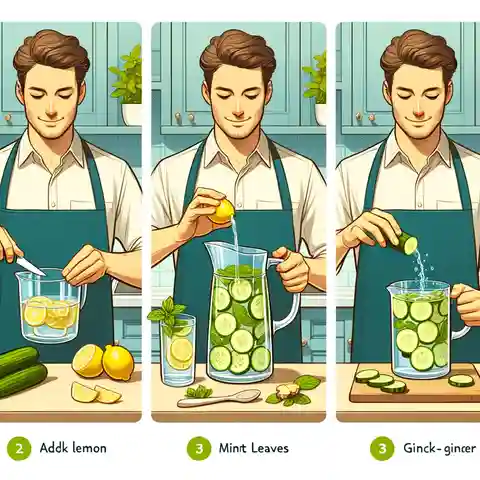 How to Make Lemon Cucumber Water for Weight Loss - An image detailing the step-by-step process of a man making lemon cucumber water