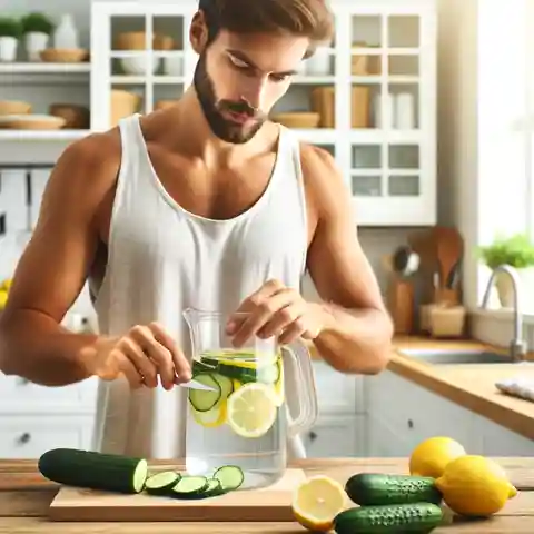 How to Make Lemon Cucumber Water for Weight Loss - An image of a man in a modern kitchen, preparing lemon cucumber water
