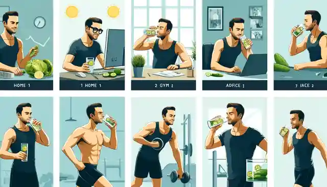 Lemon Cucumber Water for Weight Loss - An image sequence showing a man incorporating lemon cucumber water into his daily routine_ starting his day with